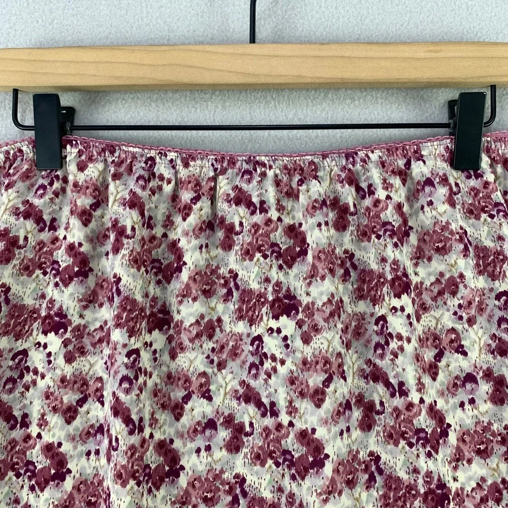 VTG Kathy Ireland Floral Maxi Skirt Women XL Pink Ruffle Hem Elastic Cottage